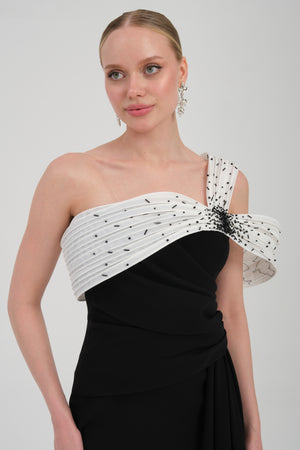 NOBLESSE Siyah-Beyaz Abiye Elbise