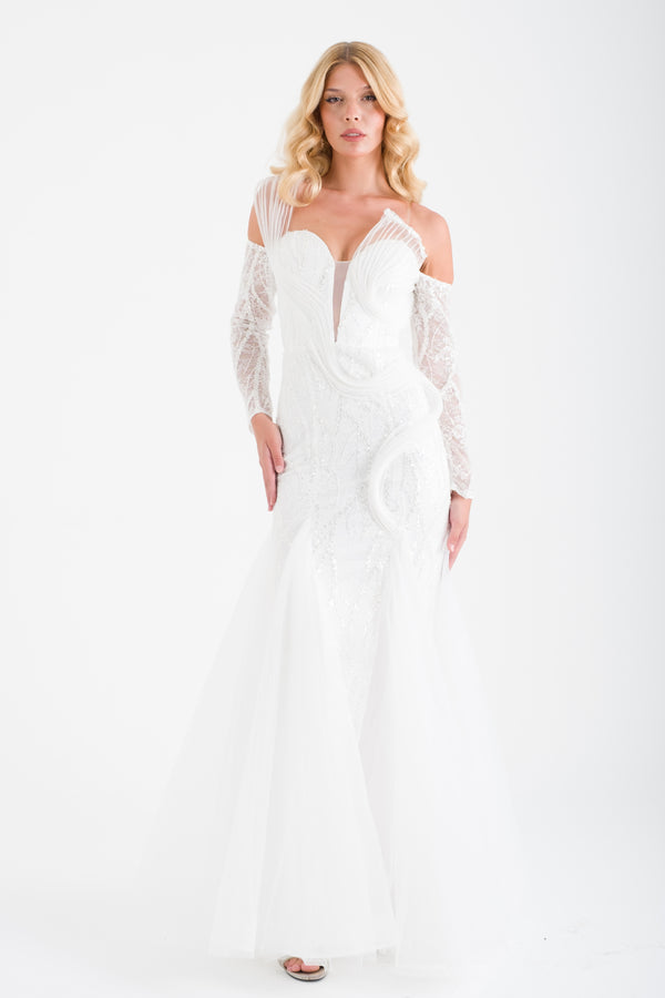 PERAST Beyaz Abiye Elbise