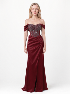 MONETRA Bordo Abiye Elbise