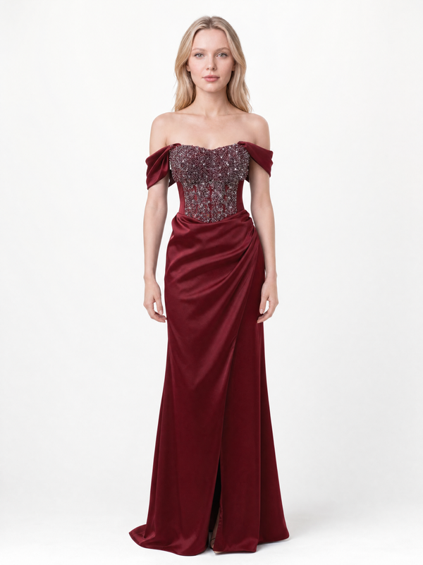MONETRA Bordo Abiye Elbise