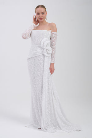 CAELİNA Beyaz Abiye Elbise