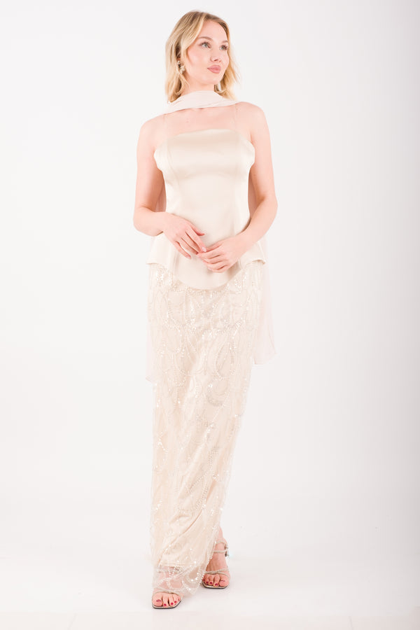 LISBON Bej Abiye Elbise