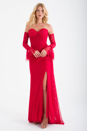 PLODİV Kırmızı Abiye Elbise