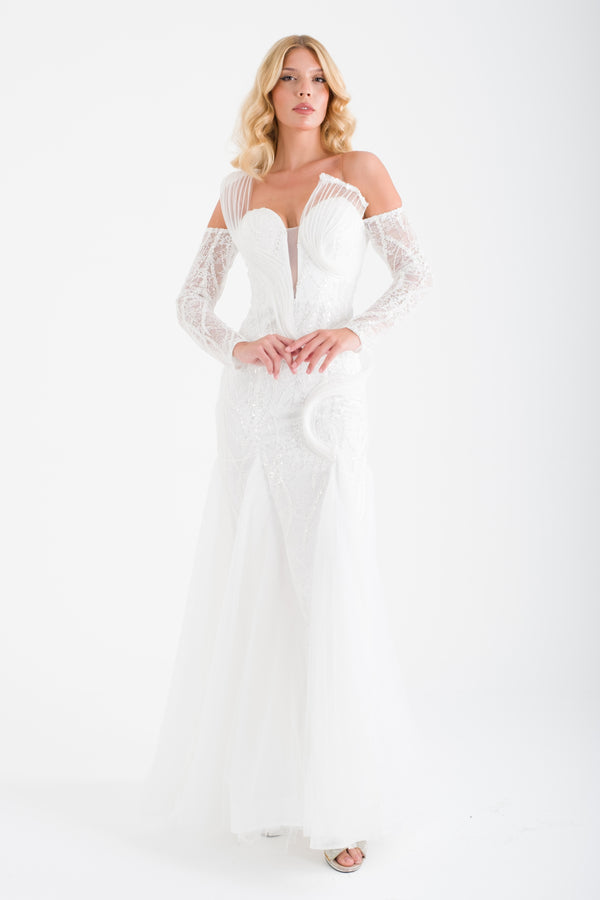 PERAST Beyaz Abiye Elbise