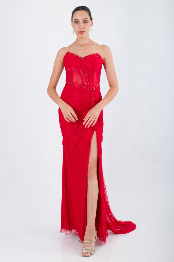 LUREX Kırmızı Abiye Elbise