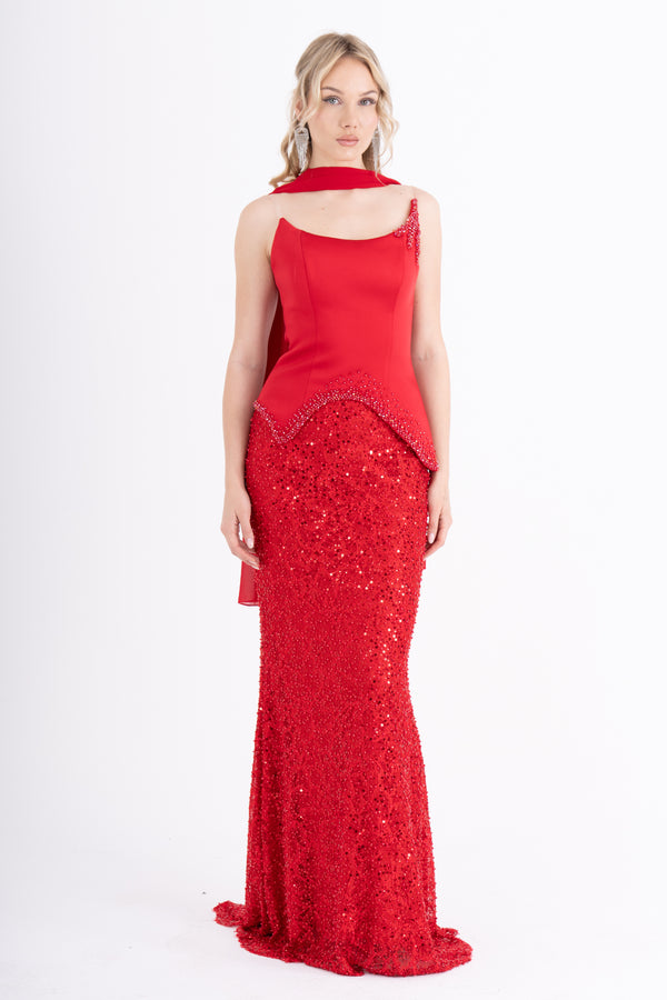 CALVERA Kırmızı Abiye Elbise