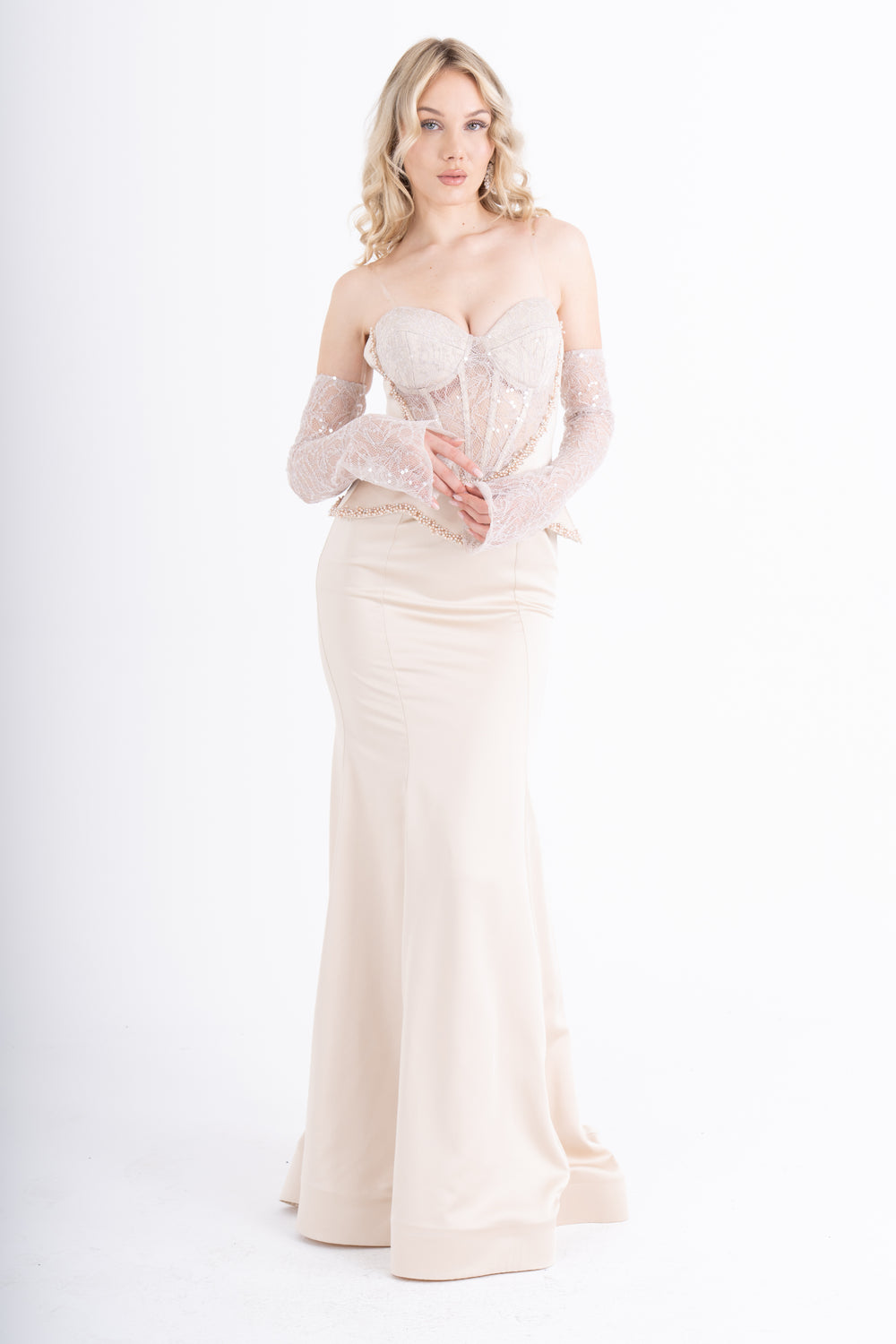 SYLVARA Bej Abiye Elbise