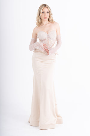 SYLVARA Bej Abiye Elbise