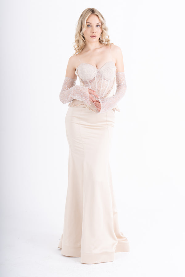 SYLVARA Bej Abiye Elbise