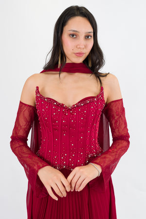 DIAMANTE Bordo Abiye Elbise