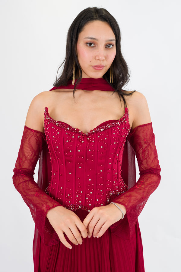 DIAMANTE Bordo Abiye Elbise