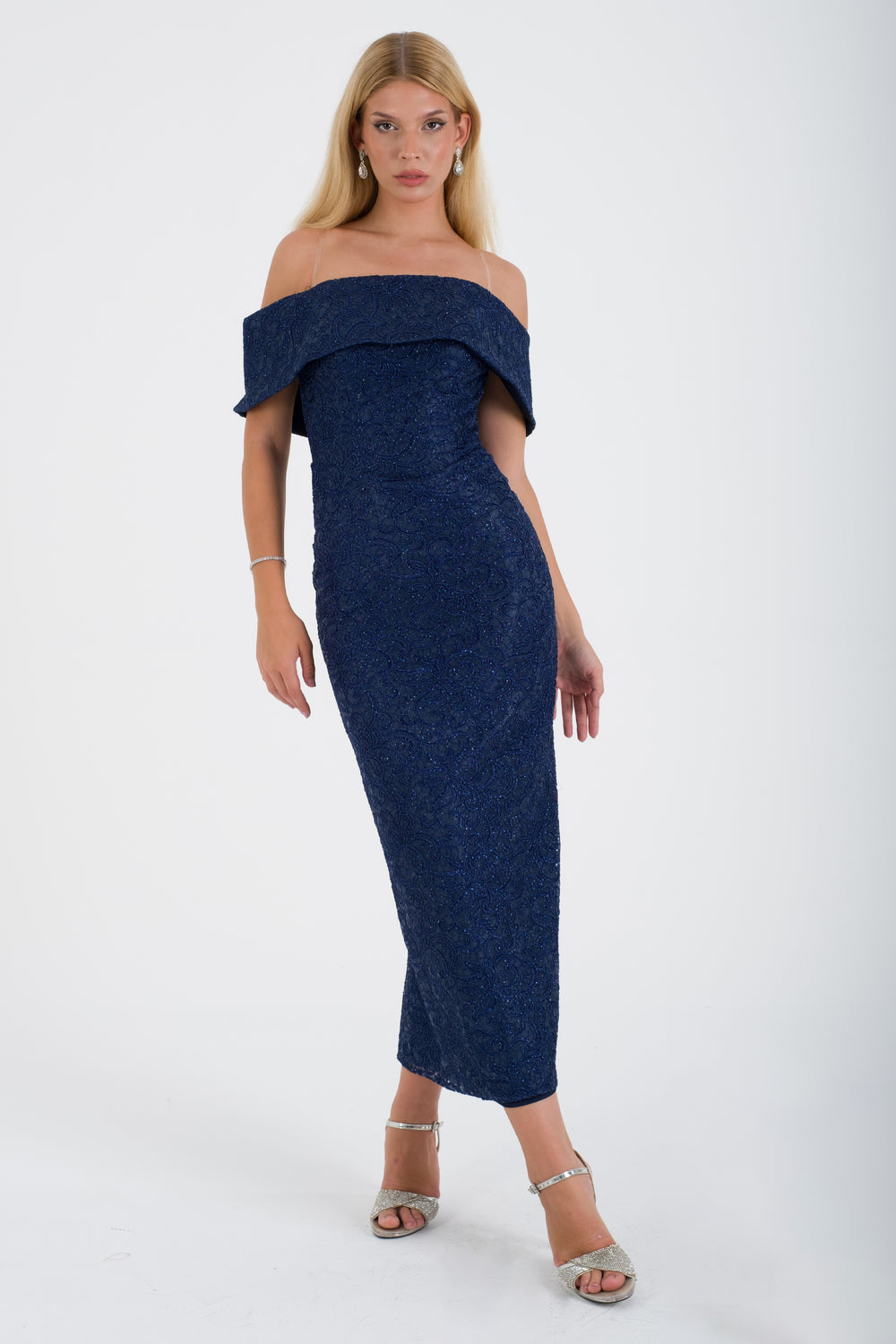 Бриф темно -синий вечернее платье платье