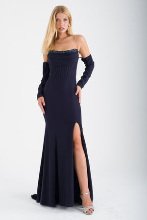 VARDZİA Lacivert Abiye Elbise