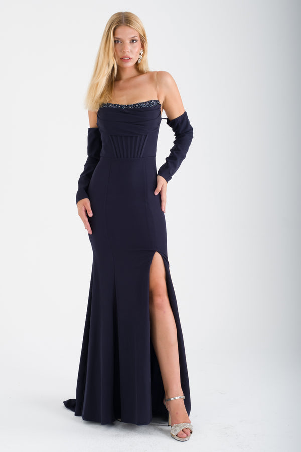 VARDZİA Lacivert Abiye Elbise