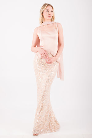 CALVERA Bej Abiye Elbise