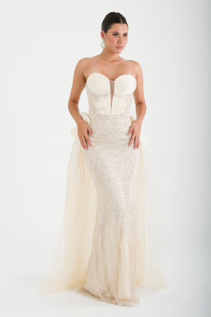 NAFPLİO Bej Abiye Elbise