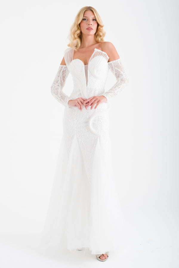 PERAST Beyaz Abiye Elbise