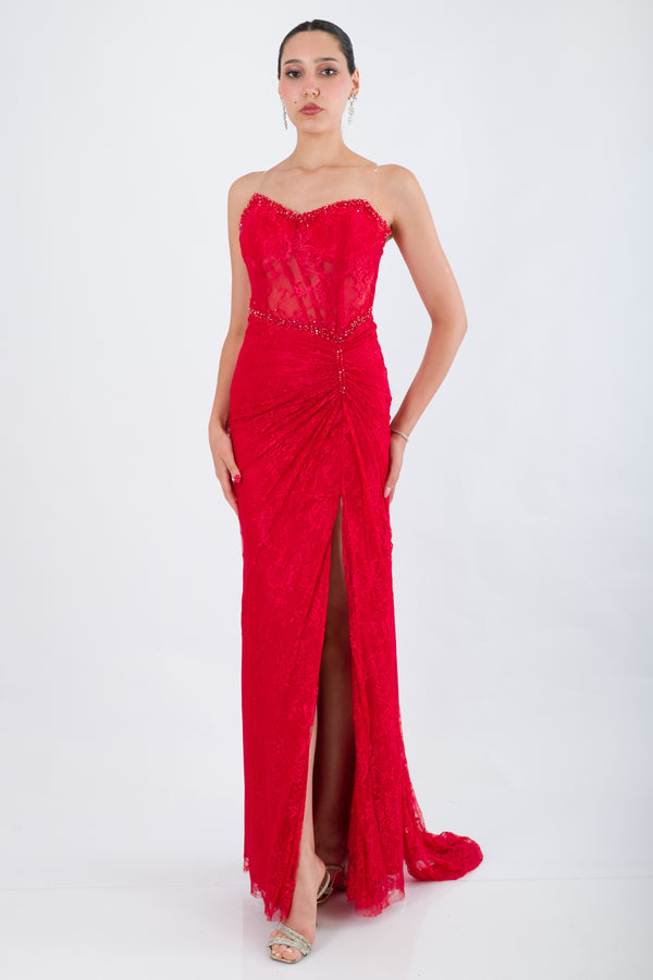 LUREX Kırmızı Abiye Elbise