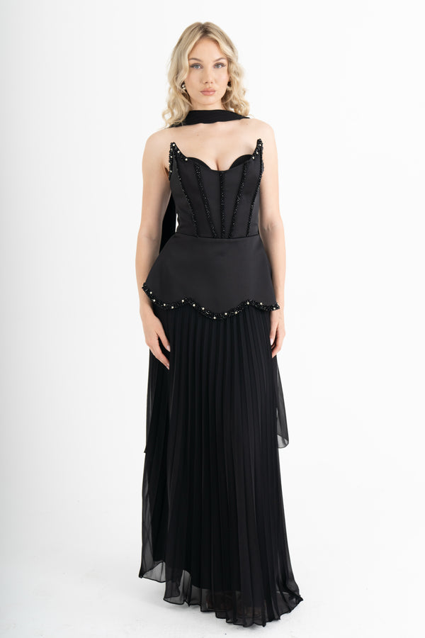 MORVEXA Siyah Abiye Elbise