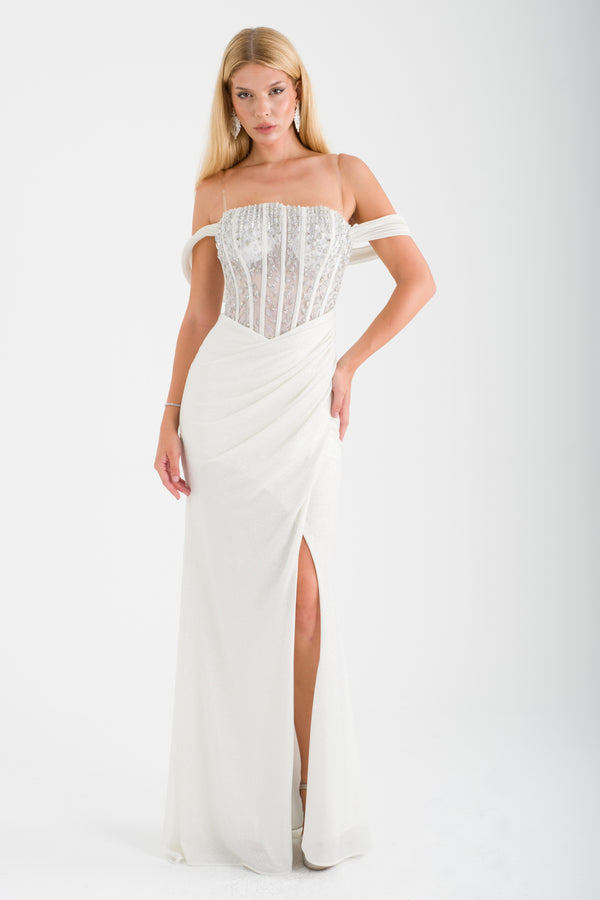 APRİL Ekru Abiye Elbise