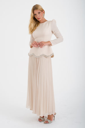 JOHRU Bej Abiye Elbise