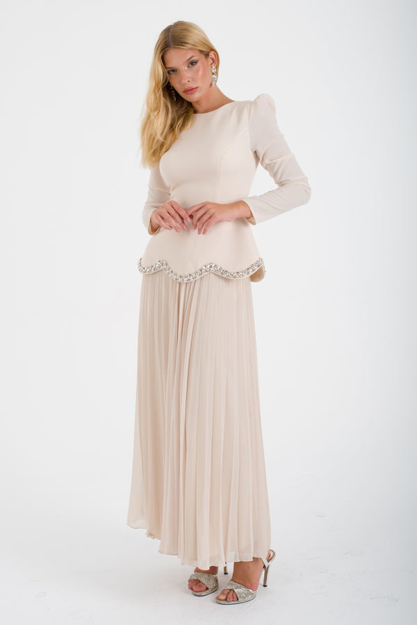 JOHRU Bej Abiye Elbise