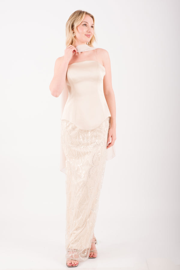 LISBON Bej Abiye Elbise