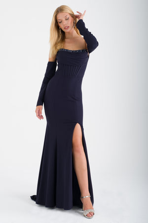 VARDZİA Lacivert Abiye Elbise