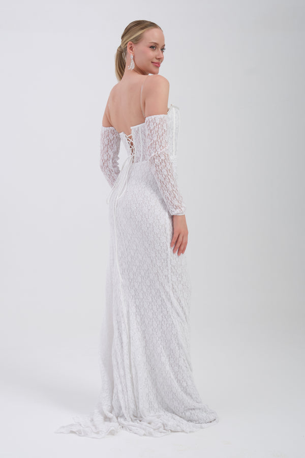 CAELİNA Beyaz Abiye Elbise