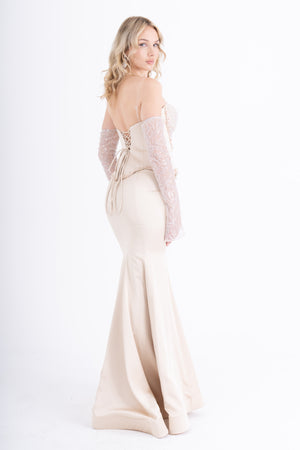 SYLVARA Bej Abiye Elbise