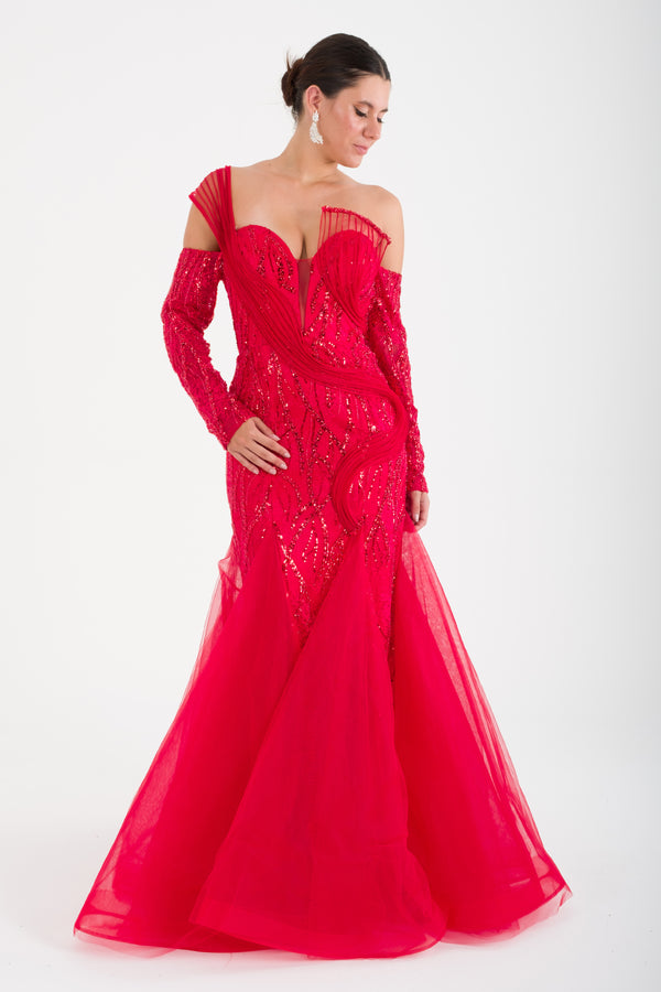 PERAST Kırmızı Abiye Elbise