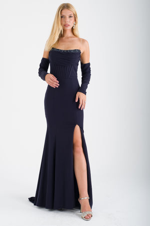 VARDZİA Lacivert Abiye Elbise