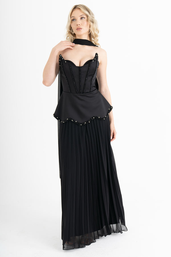 MORVEXA Siyah Abiye Elbise