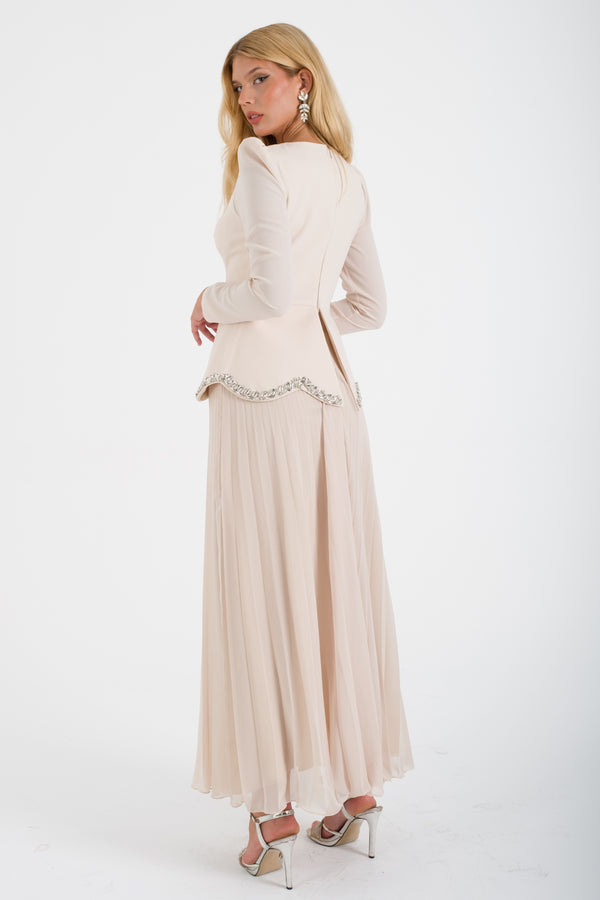 JOHRU Bej Abiye Elbise