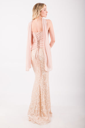 CALVERA Bej Abiye Elbise