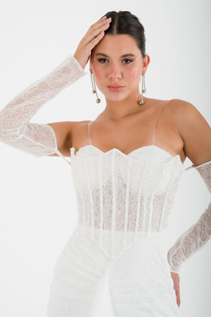 DUYZA Ekru Abiye Elbise