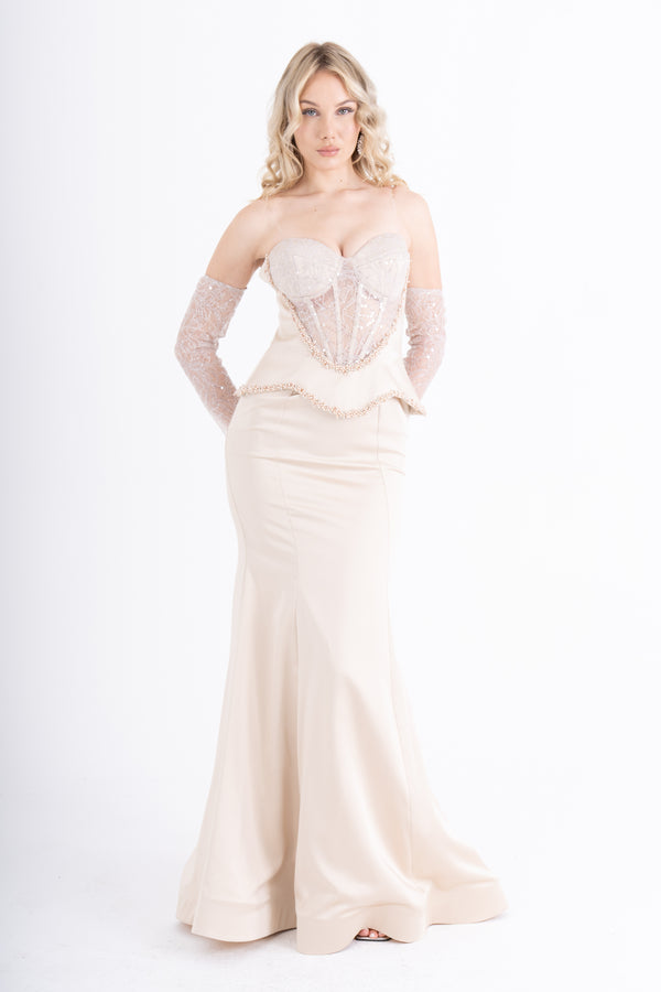 SYLVARA Bej Abiye Elbise