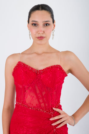LUREX Kırmızı Abiye Elbise