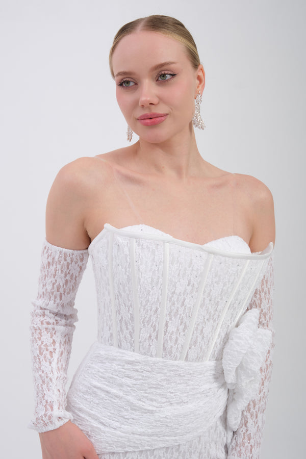 CAELİNA Beyaz Abiye Elbise