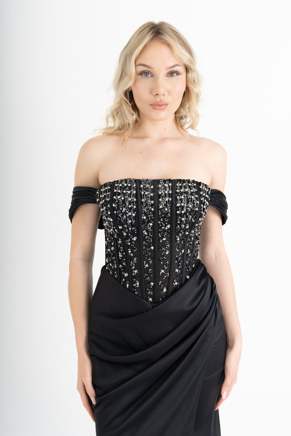 AGAETE Siyah Abiye Elbise