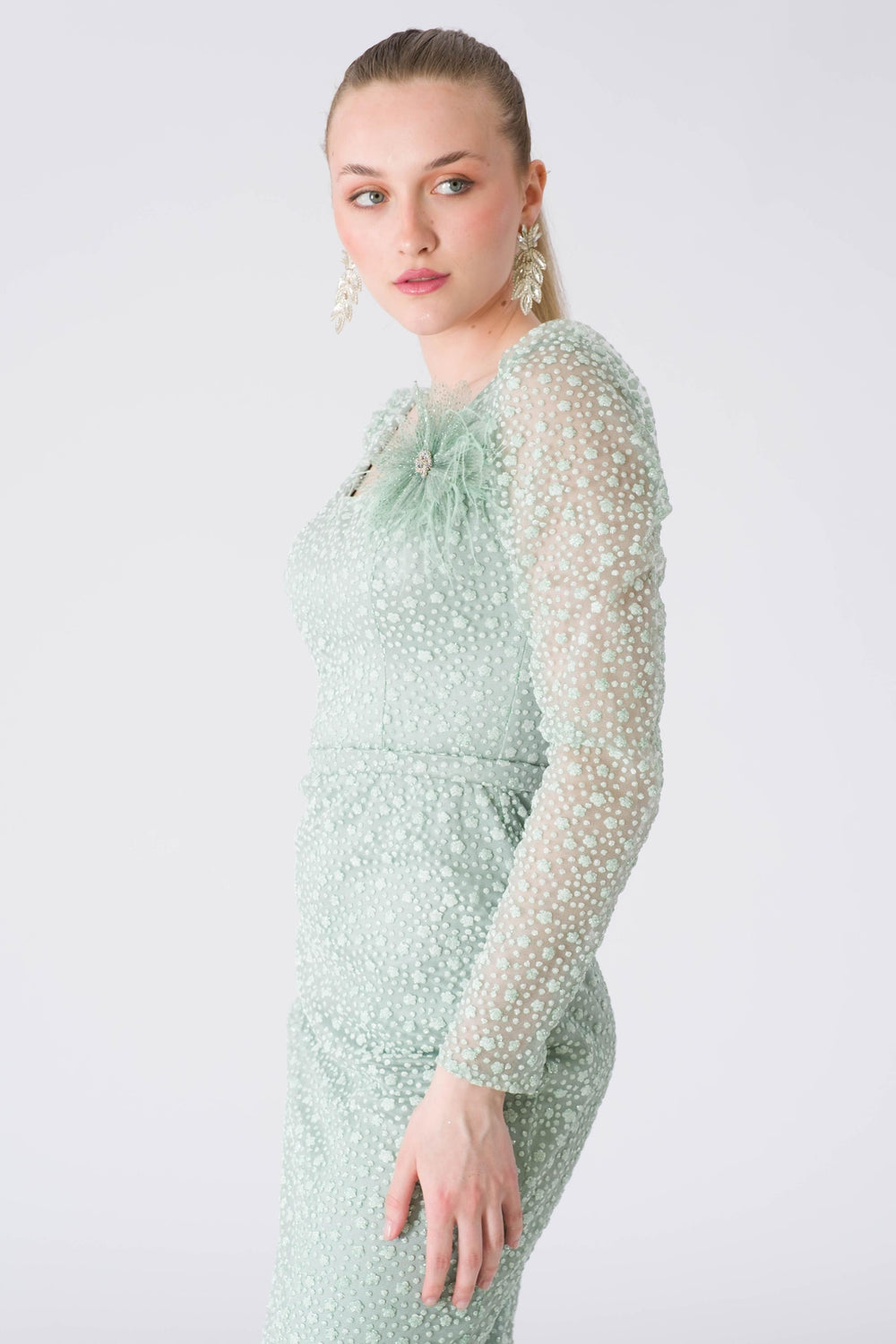 فستان سهرة النعناع المعلم