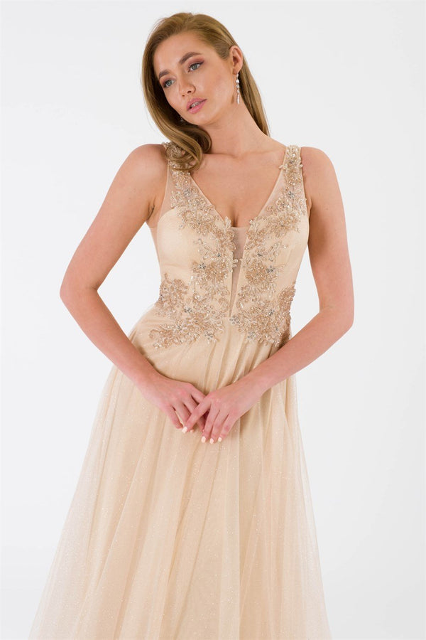 Lady beige evening dress dress