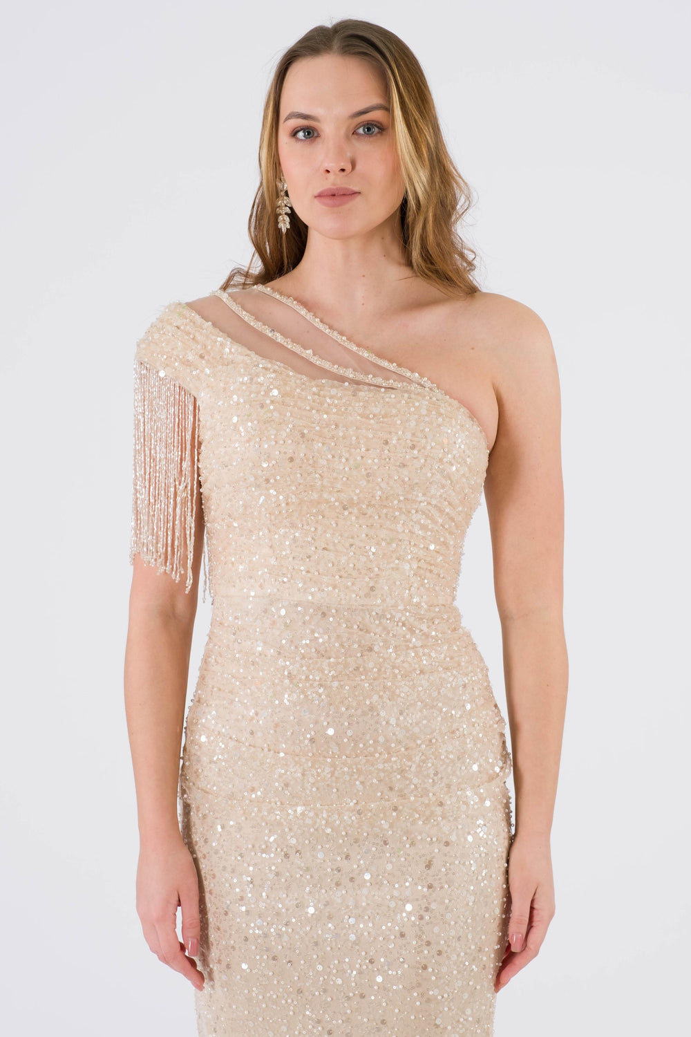 Leah beige evening dress dress