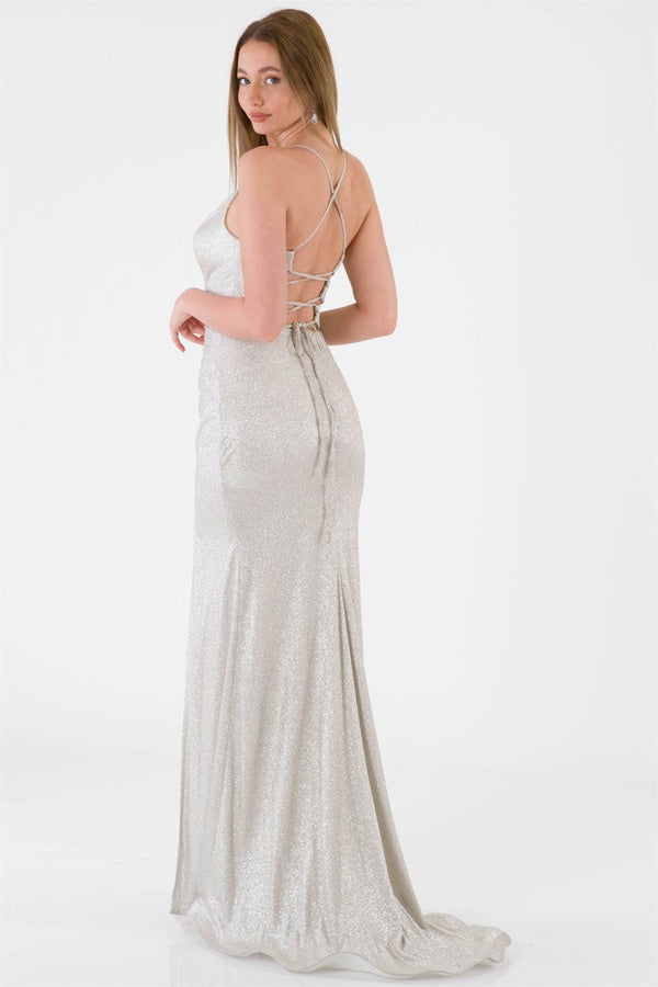 LERUU Gümüş Abiye Elbise