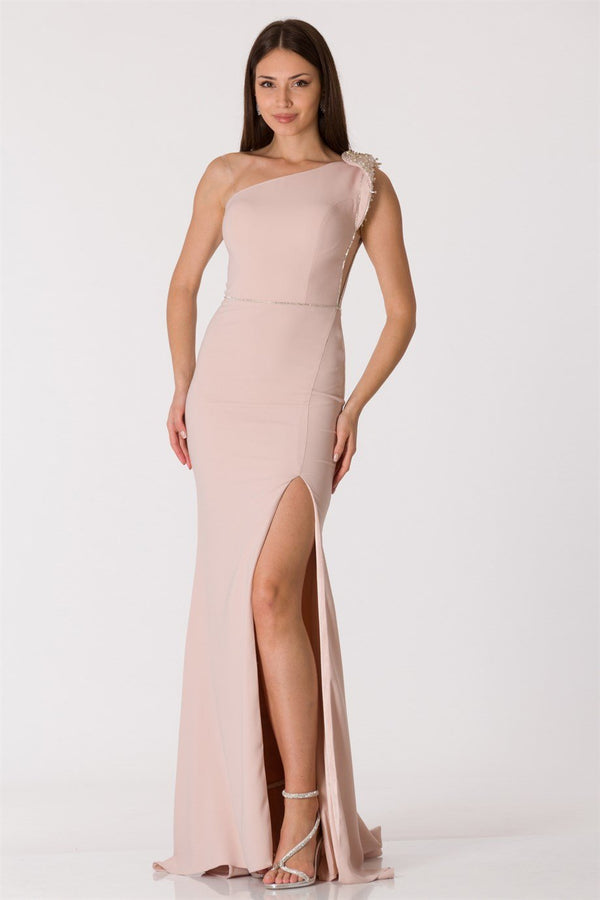 NADİA Bej Abiye Elbise