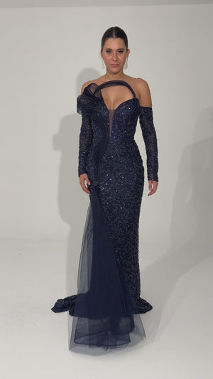 TULUM Lacivert Abiye Elbise