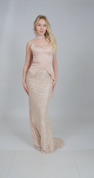 CALVERA Bej Abiye Elbise