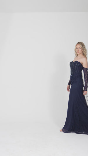 ZAVLYA Lacivert Abiye Elbise