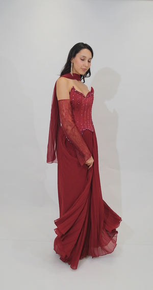 DIAMANTE Bordo Abiye Elbise
