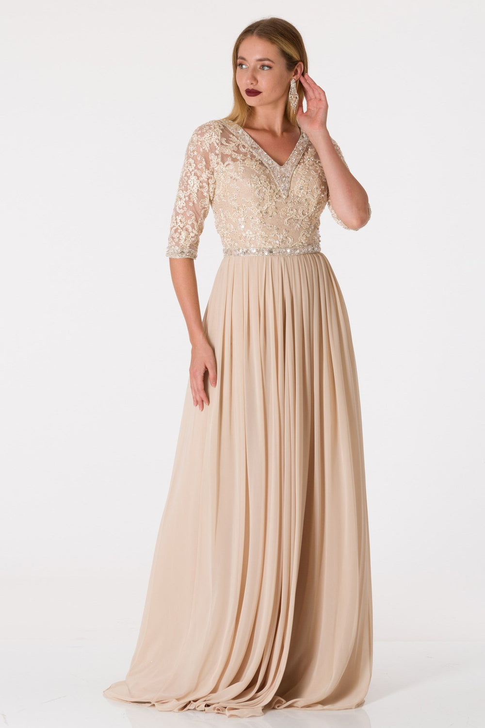 RİA Bej Abiye Elbise